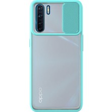 Kzy Oppo A91 Kapak Lensi Açılır Kapanır Kamera Korumalı Silikon Kılıf - Turkuaz