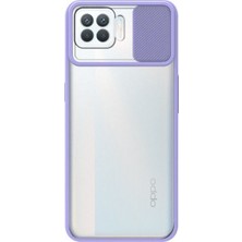 Kzy Oppo Reno 4 Lite Kapak Lensi Açılır Kapanır Kamera Korumalı Silikon Kılıf - Lila