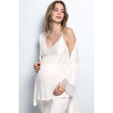 Monamise Kadın Ekru Hamile Lohusa Sabahlıklı Pijama Takım 18433
