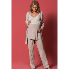 Monamise Kadın Vizon Hamile Lohusa Sabahlıklı Pijama Takım 18196
