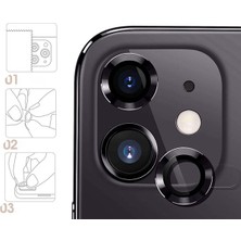 Ally Apple iPhone 12 Mini 3D Metal Çerçeveli Kamera Lens Koruyucu Siyah