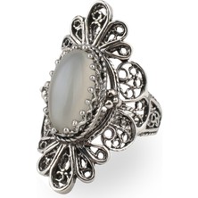 Filigran Silver 925 Ayar Gümüş El Tasarımı Telkari Sanatı Moonstone (Aytaşı) Taşlı Kadın Yüzük