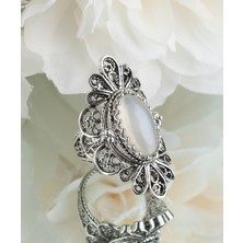 Filigran Silver 925 Ayar Gümüş El Tasarımı Telkari Sanatı Moonstone (Aytaşı) Taşlı Kadın Yüzük