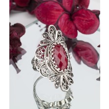 Filigran Silver 925 Ayar Gümüş El Tasarımı Telkari Sanatı Doğal Ruby Korindon (Opak Yakut) Taşlı Kadın Yüzük