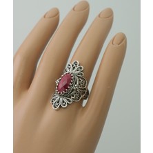 Filigran Silver 925 Ayar Gümüş El Tasarımı Telkari Sanatı Doğal Ruby Korindon (Opak Yakut) Taşlı Kadın Yüzük