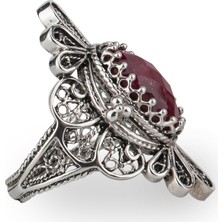 Filigran Silver 925 Ayar Gümüş El Tasarımı Telkari Sanatı Doğal Ruby Korindon (Opak Yakut) Taşlı Kadın Yüzük