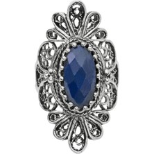 Filigran Silver 925 Ayar Gümüş El Tasarımı Telkari Sanatı Doğal Lapis Lazuli Taşlı Kadın Yüzük