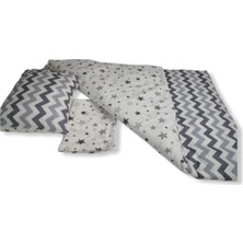 Bebek Özel Pamuk Bebek/Çocuk Yastık Çarşaf Yorgan Seti Gri Zikzaklı/gri Yıldızlı