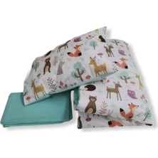 Bebek Özel Pamuk Bebek/Çocuk Yastık Çarşaf Yorgan Seti Doğa Desenli/mint Yeşili