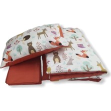 Bebek Özel Pamuk Bebek/Çocuk Yastık Çarşaf Yorgan Seti Doğa Desenli/kiremit Renk