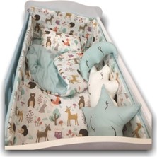 Bebek Özel Bebek Beşik Uyku Seti Sevimli Hayvan Figürlü Desenli/mint Yeşili 9 Parça