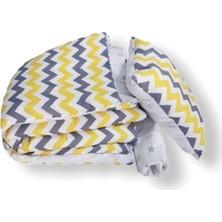 Bebek Özel Pamuklu Bebek/çocuk Yastık Çarşaf Yorgan Seti Sarı Zikzaklı/gri Yıldızlı 70X130