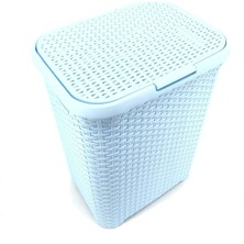 Saban Mavi, Hasır Desenli Kapaklı Çamaşır Sepeti – 55x43x33cm