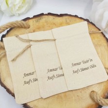 Hayaller Dükkanı 20 Adet Kişiye Özel Isim Baskılı Keten Kese 9X13 cm Bebek,nikah Söz Nişan Sünnet