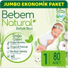 Bebem Bebek Bezi Natural Jumbo Ekonomik Pk Beden:1 (2-5kg) Yenidoğan 80 Adet