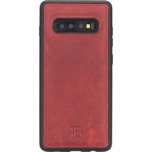 Burkley Samsung Galaxy S10 Plus Kırmızı Deri Arka Telefon Kılıfı