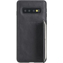 Burkley Samsung Galaxy S10 Siyah Deri Esnek Ayaklı Arka Kapak Telefon Kılıfı