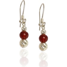 Midyat Nurtaş Gümüş Akik Taşlı Tasarım Telkari Kadın Gümüş Küpe