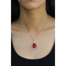 Midyat Nurtaş Gümüş Mercan Taşlı Zambak Model Telkari Gümüş Kolye