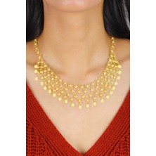 Midyat Nurtaş Gümüş Dört Sıra Altın Kaplama Kişniş Midyat Gümüş Gerdanlık Kolye