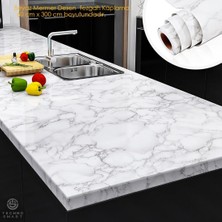 Technosmart Mutfak Tezgah Üstü Folyo Kaplama  Yapışkan Folyolar Mermer Desenli Beyaz Suya Dayanıklı 60 x 300 cm Kaplama