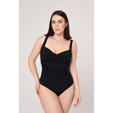 Aquavia Aquaviva Kadın Büyük Beden Siyah  Drape Detaylı Mayo