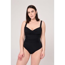 Aquavia Aquaviva Kadın Büyük Beden Siyah  Drape Detaylı Mayo