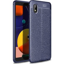 Gpack Samsung Galaxy A01 Core Kılıf Niss Silikon Deri Görünümlü+Nano Glass Lacivert