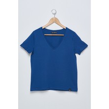 D'or Chiton Kadın Mavi V Yaka T-Shirt