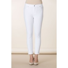 Rmg Cep Detaylı Büyük Beden Pamuk Pantolon Beyaz