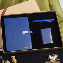 Hediye Rengi Isme Özel Usb'li Defter Kartvizitlik ve Roller Kalem Seti Tasarım Kutulu 16GB