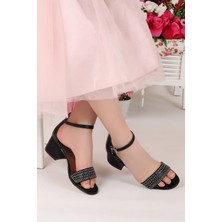 Kiko 761 Çatlak Günlük Kız Çocuk 3 cm Topuk Sandalet Ayakkabı Siyah