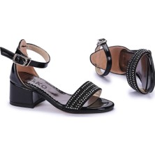 Kiko 761 Rugan Günlük Kız Çocuk 4 cm Topuk Sandalet Ayakkabı Siyah