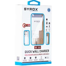 Syrox 3.0A Micro USB Hızlı Şarj & Data Seti Quick Q30 (Adaptör+Kablo) Kutusunda.