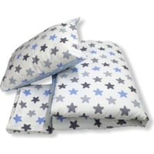 Bebek Özel Pamuk Bebek/Çocuk Yastık Çarşaf Yorgan Seti Büyük Yıldızlar/mavi Yıldızlı