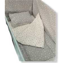 Bebek Özel Bebek Çocuk 80 x 130 cm Uyku Seti Gri/beyaz Yıldızlı 7 Parça