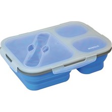 Nurgaz Silikon Katlanabilir Üç Gözlü Yemek Seti Mavi