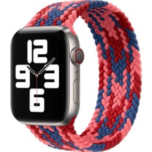 Kzy Apple Watch Uyumlu 42MM Hasır Örgü Tasarımlı Large Kordon - Mavi-Kırmızı