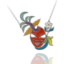 Ametist Taşlı Renkli Mineli Çiçekli Maske Gümüş Kolye