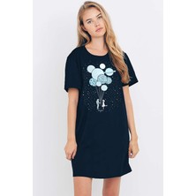 Rock&Roll Lacivert Balon Gezegenler Kısa Kollu Penye T-Shirt Elbise