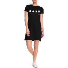 Rock&Roll Siyah Panda Taklası Kısa Kollu Penye T-Shirt Elbise