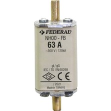 Federal NH00 63A Bıçaklı Sigorta Buşonu Boy: 00 Hrc Fuse Tek Indikatörlü