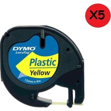 Dymo Şerit Let. Plastik 12 mm x 4 M 5'li Sarı