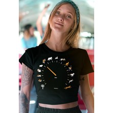 Rock&Roll Sürat Göstergesi Siyah Kısa, Kesik Crop Top Kadın Tişört