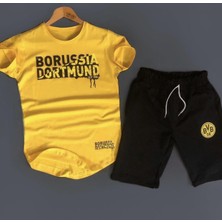 Amor Man Borussıa Dortmund Dijital Baskılı Ter Tutmayan Pamuk Erkek Bermuda Şort Takım