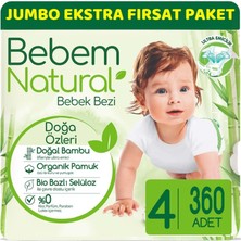 Bebem Bebek Bezi Natural Jumbo Ekstra Fırsat Pk Beden:4 (7-14KG) Maxi 360 Lı