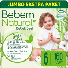Bebem Bebek Bezi Natural Jumbo Ekstra Pk Beden:6 (15+Kg) Ekstra Large 160 Adet