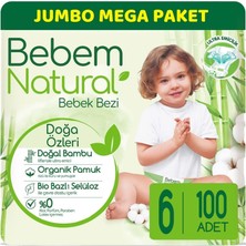 Bebem Bebek Bezi Natural Jumbo Mega Pk Beden:6 (15+Kg) Ekstra Large 100 Adet