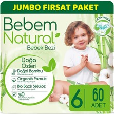 Bebem Bebek Bezi Natural Jumbo Fırsat Pk Beden:6 (15+Kg) Ekstra Large 60 Adet