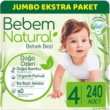 Bebem Bebek Bezi Natural Jumbo Ekstra Pk Beden:4 (7-14KG) Maxi 240'LI